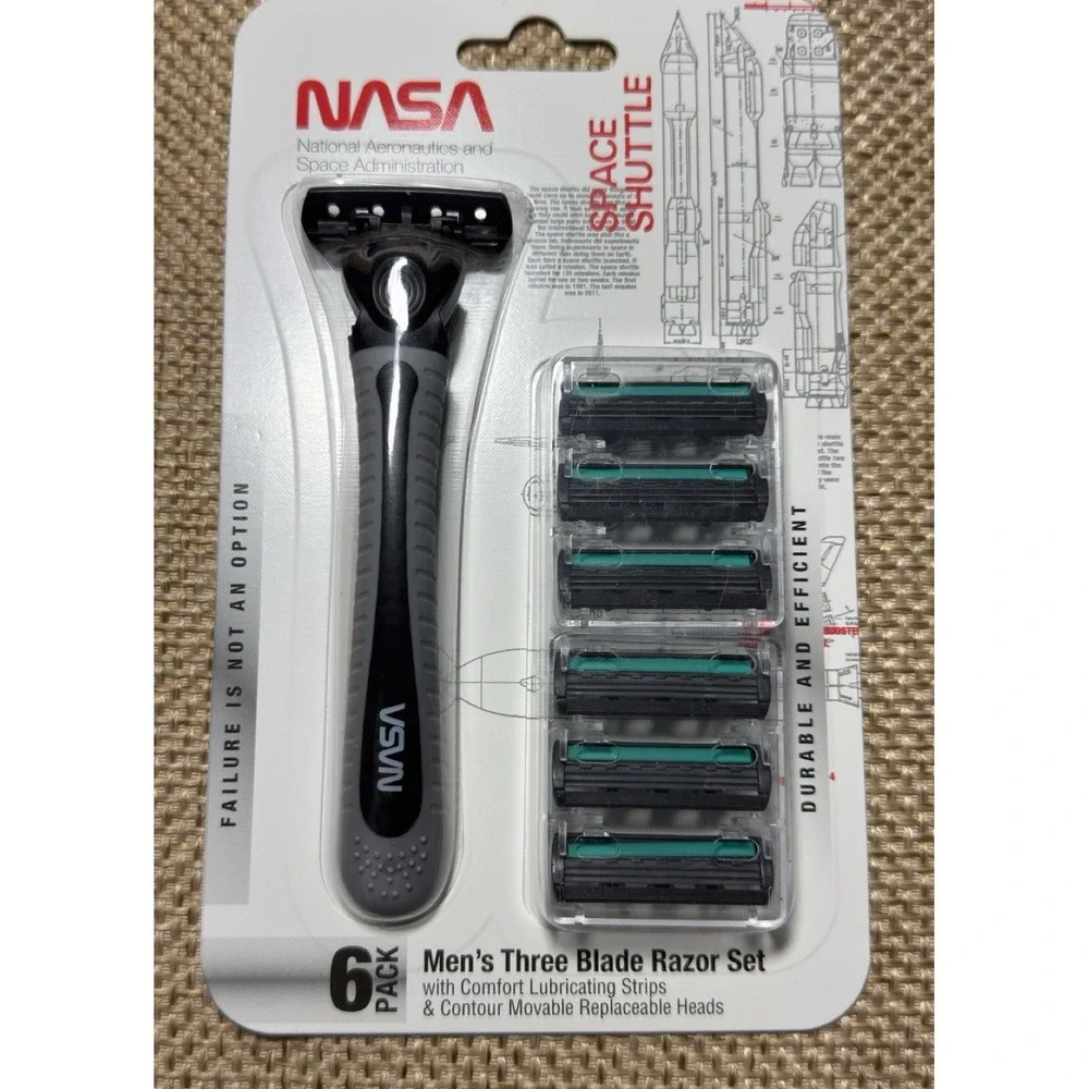 NASA Razor Set Nose Ear Trimmer Scissors Comb Razors Refill Mens Toiletry Kit